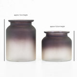 A pair of frosted glass vases in different sizes, with an ombre effect, from black to white. Showing dimensions