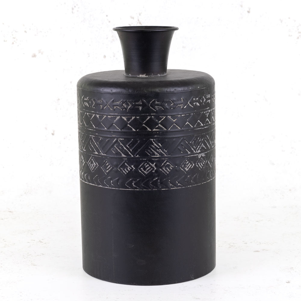 Vase Vintage Japonais En Céramique Noire – Motif Floral Roses – Fabrication Japon