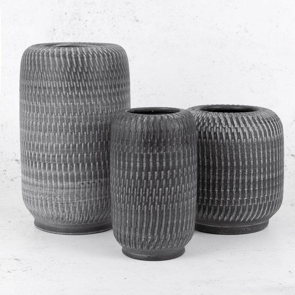 Vase, Terracotta, Black/White Wash, 33cm