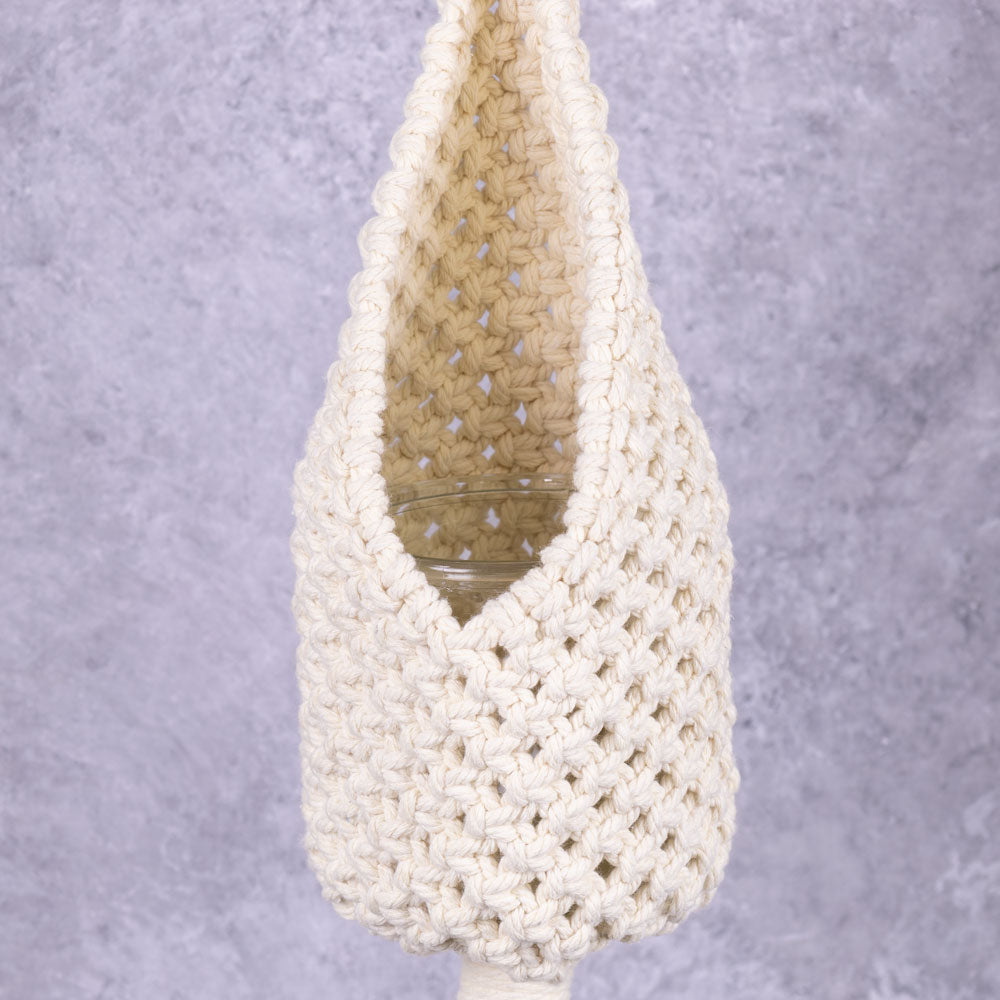 Macrame Plant Hanger, Light Brown, With Glass, 15x85cm