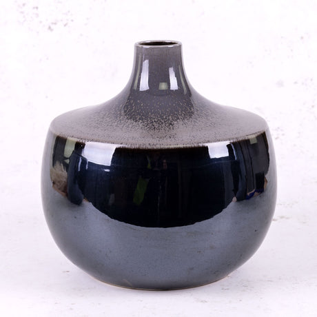 Vase, Ceramic, Black, 22x21.5cm