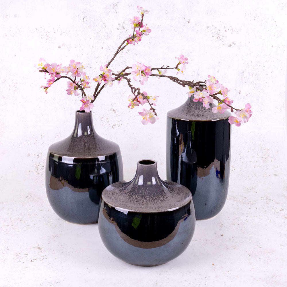 Vase, Ceramic, Black, 22x21.5cm