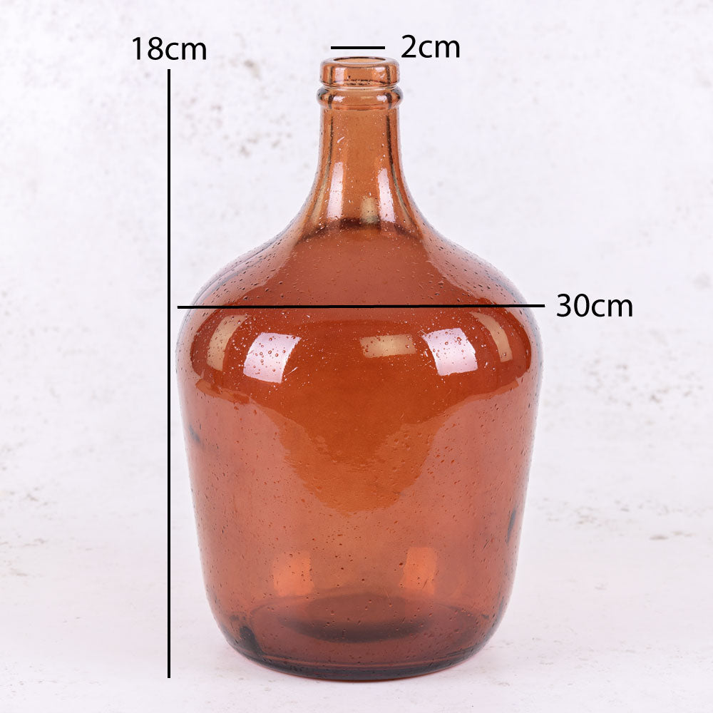 Bottle Vase, Recycled Glass, Deep Amber D 18cm x H 30cm