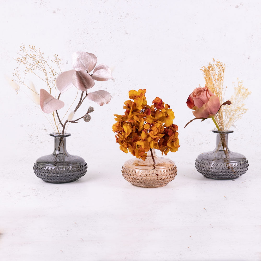 Vase Trio, Recycled Glass, Grey Mix, 13x12cm, per set