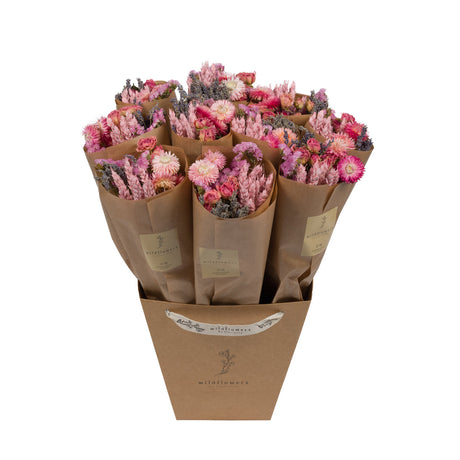 A bucket Floriëtte bouquets in brown paper