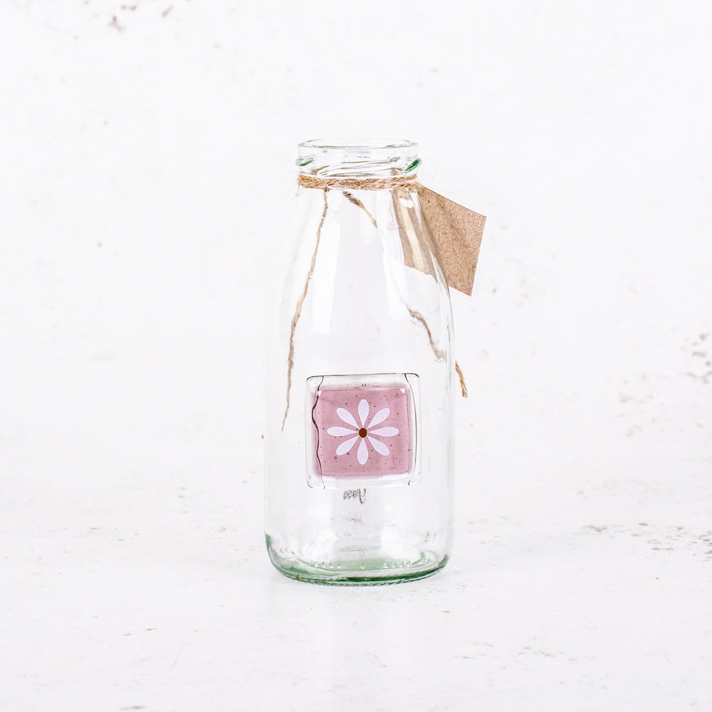 Milk Bottle Bud Vases, Glass, Daisy, Set x 6