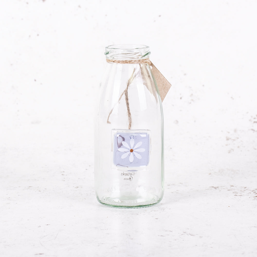 Milk Bottle Bud Vases, Glass, Daisy, Set x 6