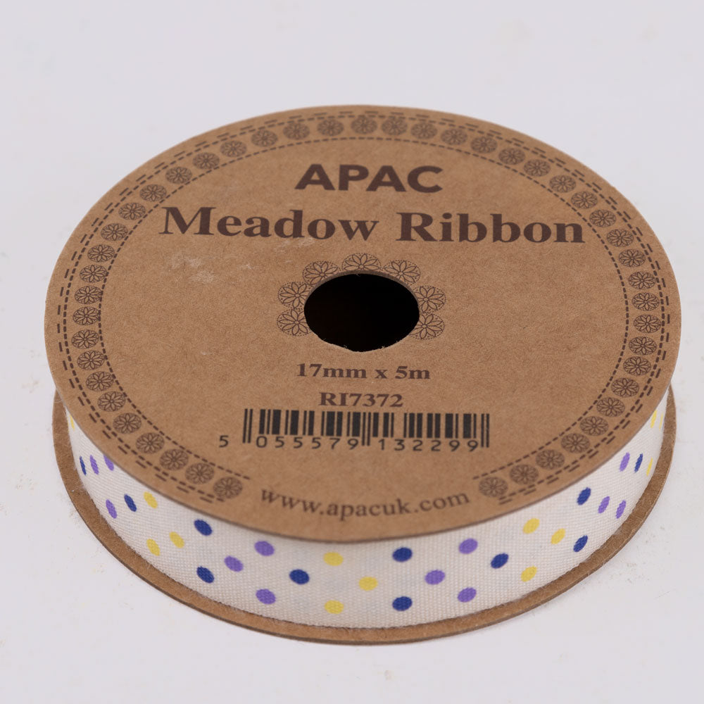 Meadow Ribbon, Dots, Lilac, Navy, Yellow