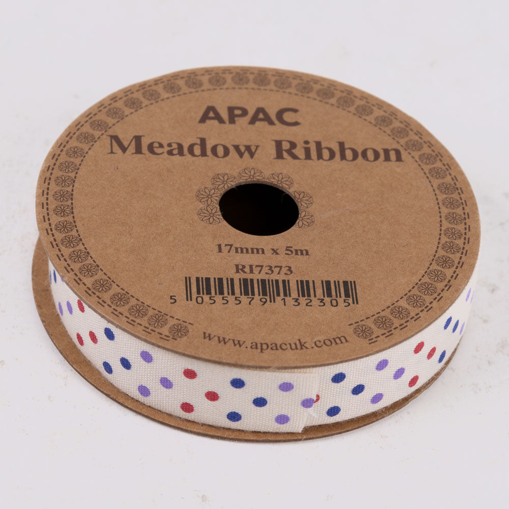 Meadow Ribbon, Dots, Red, Lilac, Navy