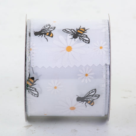 Busy Bee Ribbon, White, 64mmx10m