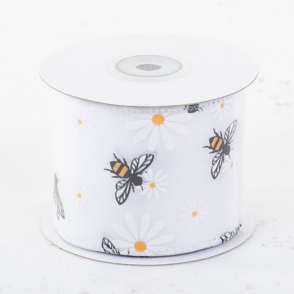 Ribbon, Busy Bee, White, 64mmx10m – Atlas Flowers