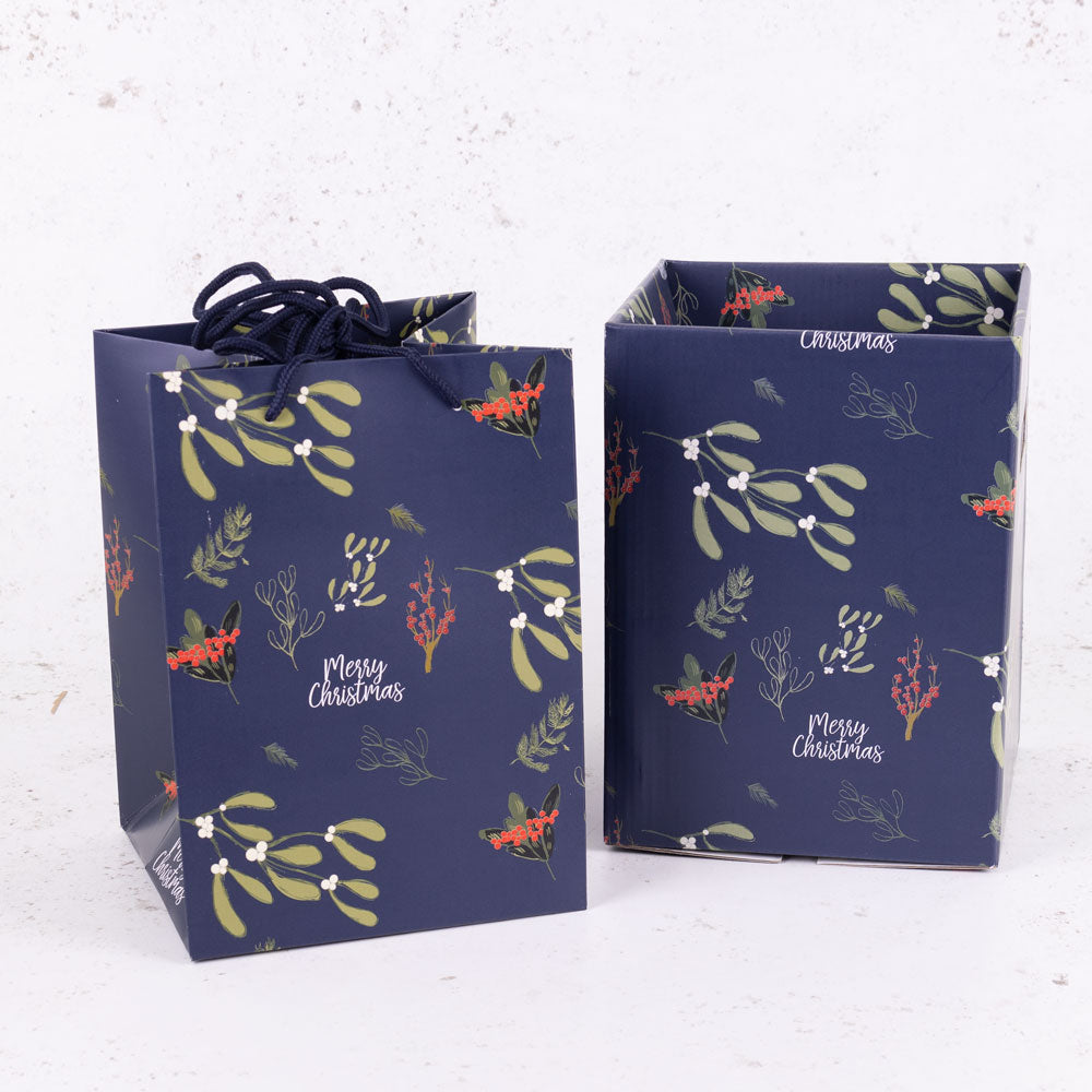 Porto Bag, Mistletoe & Berries, Navy, Pack x 10