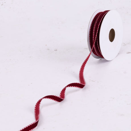 Amy Ribbon, Velour with Stitched Edge, Burgundy, 10mm x 9m