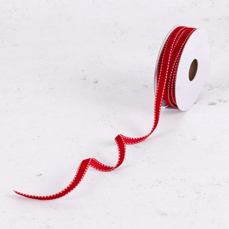 Amy Ribbon, Velour with Stitched Edge, Red, 10mm x 9m