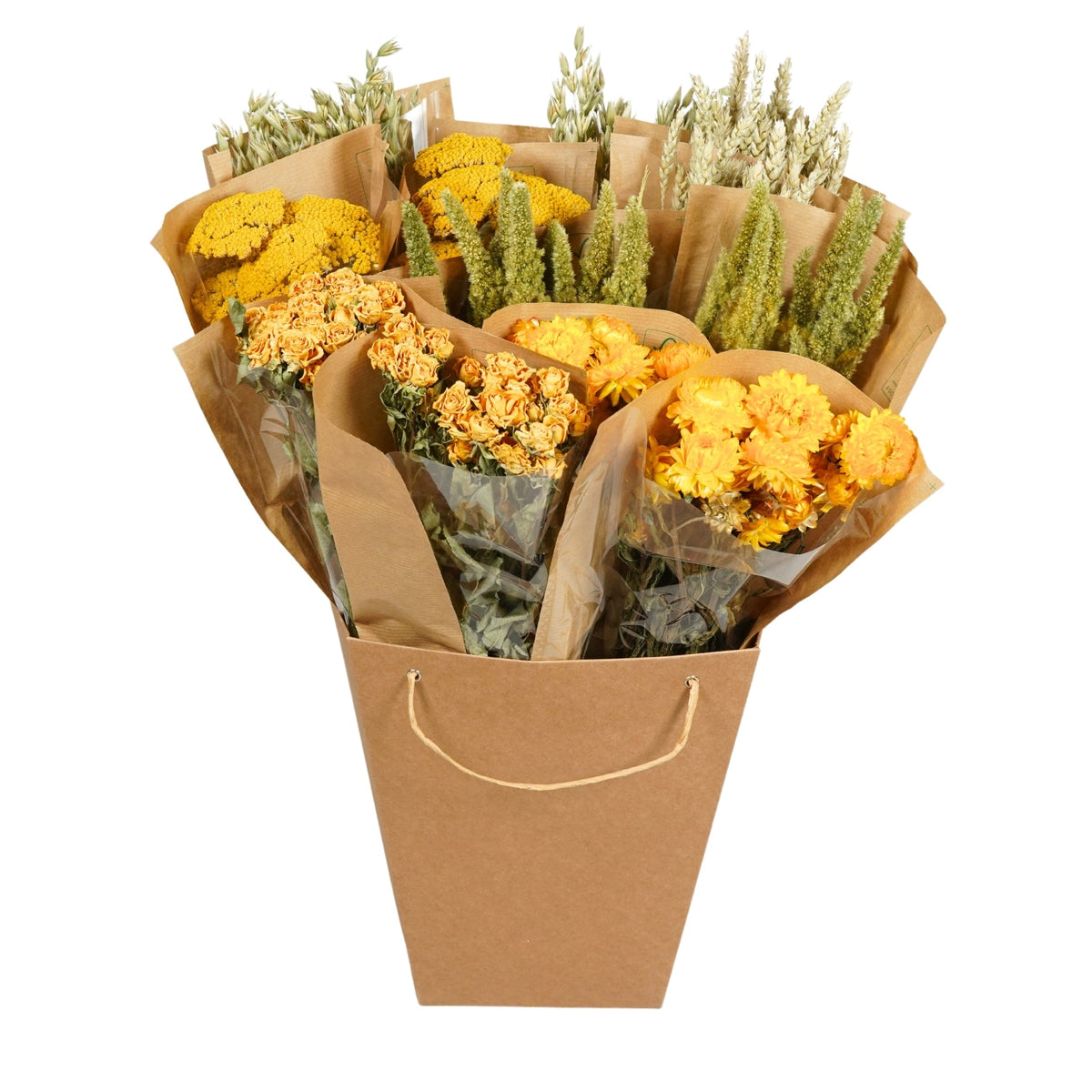 Pre Order Dried Flowers Mono mix, yellow, box x 12 bouquets – Atlas Flowers
