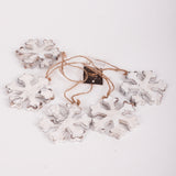 Snowflake, Wood, Antique White on twine, pack x 5