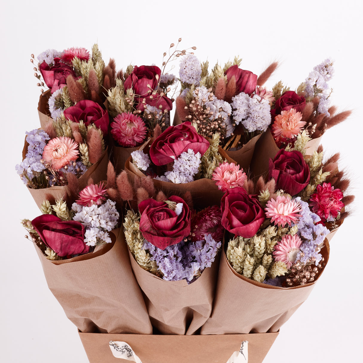 Bucket, Wildflower Bunches, Dried, Burgundy