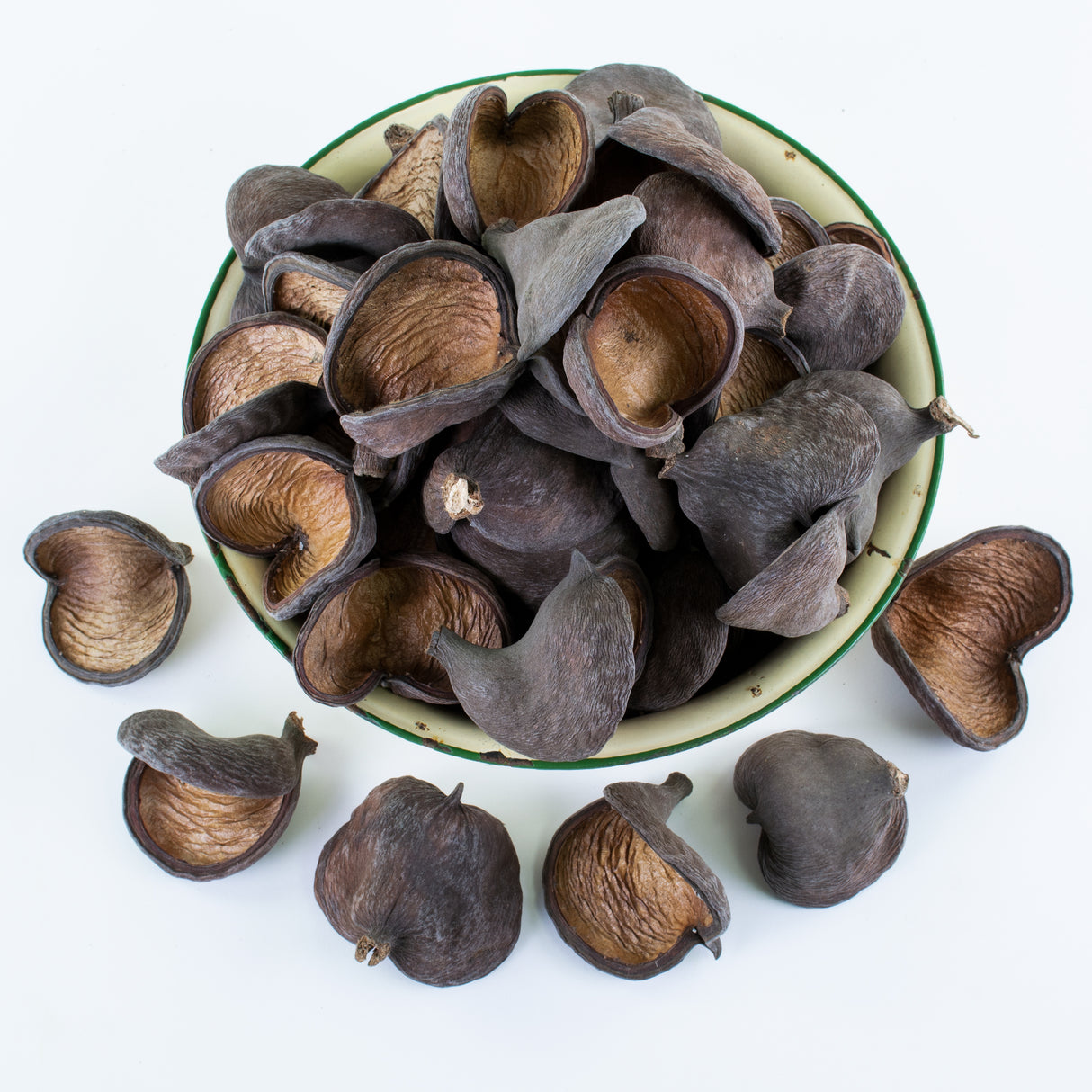 This image shows a group of 50 natural Badam shells against a white background
