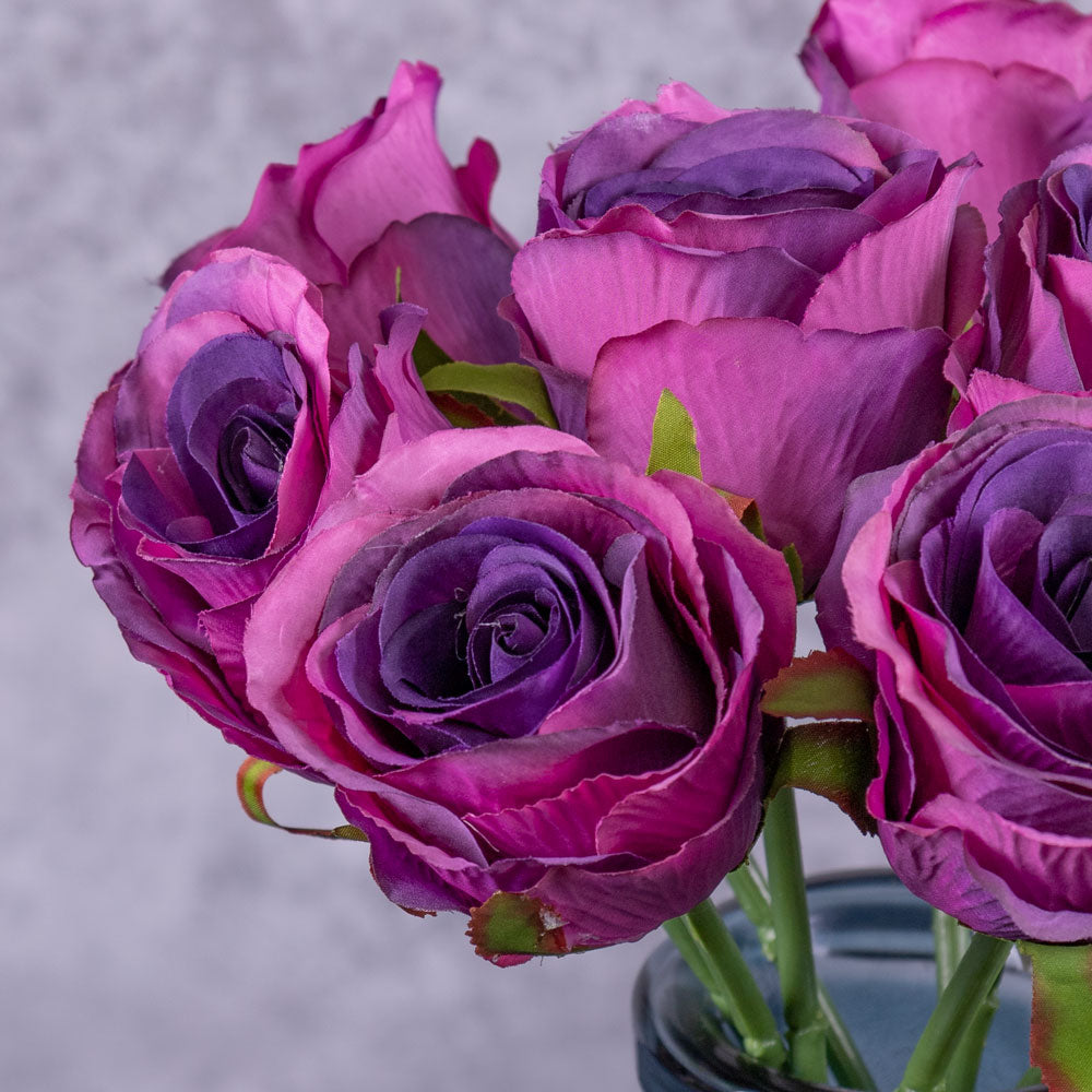 Rose, Dark Purple, 9 Stem Faux Bunch