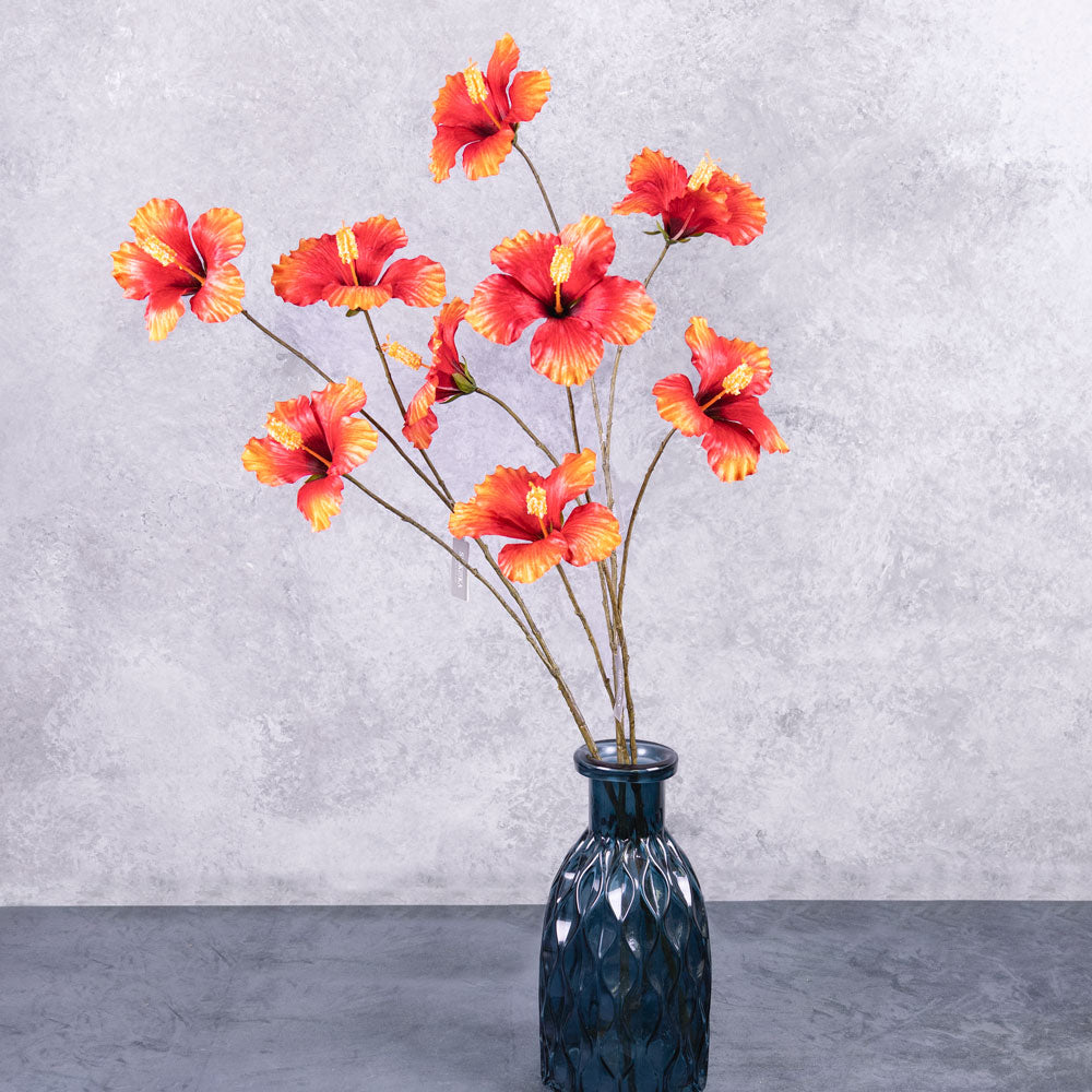 Hibiscus Spray (Silk-ka), Orange, 124cm
