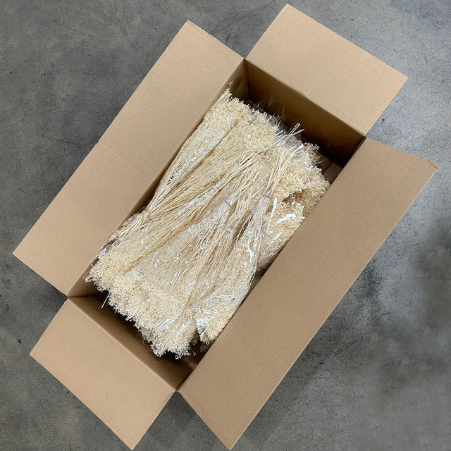 A full box of bleached white gypsophila bunches