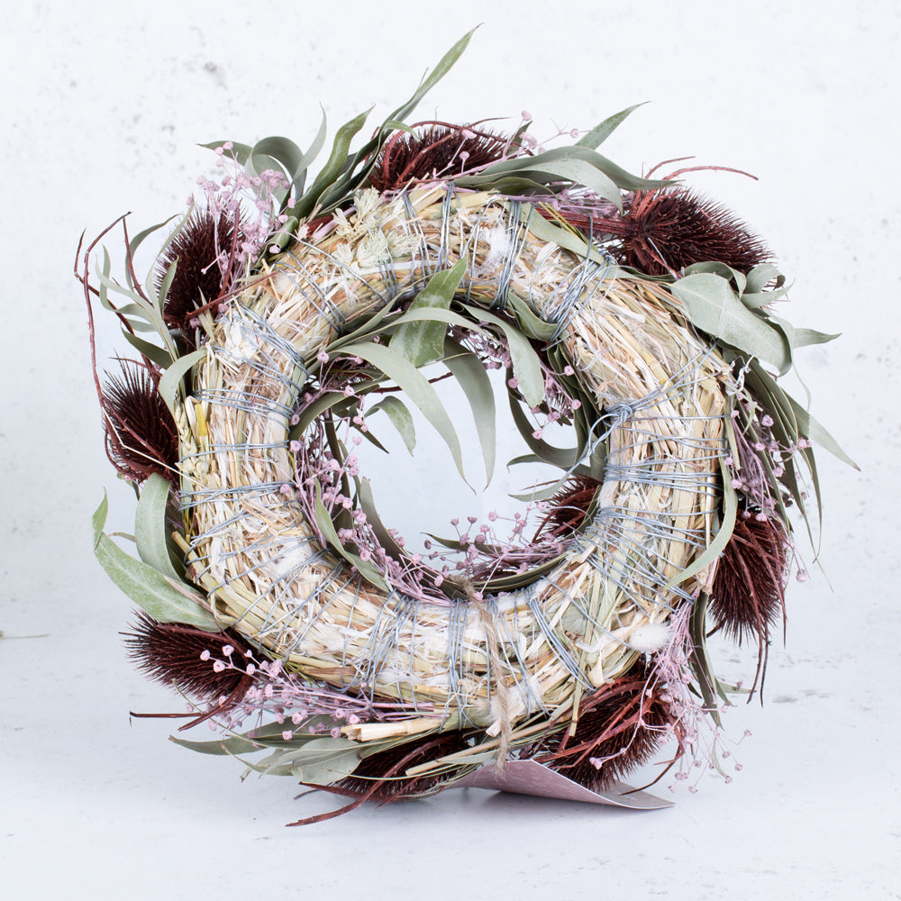 Chardon wreath, Dried, red, 30cm