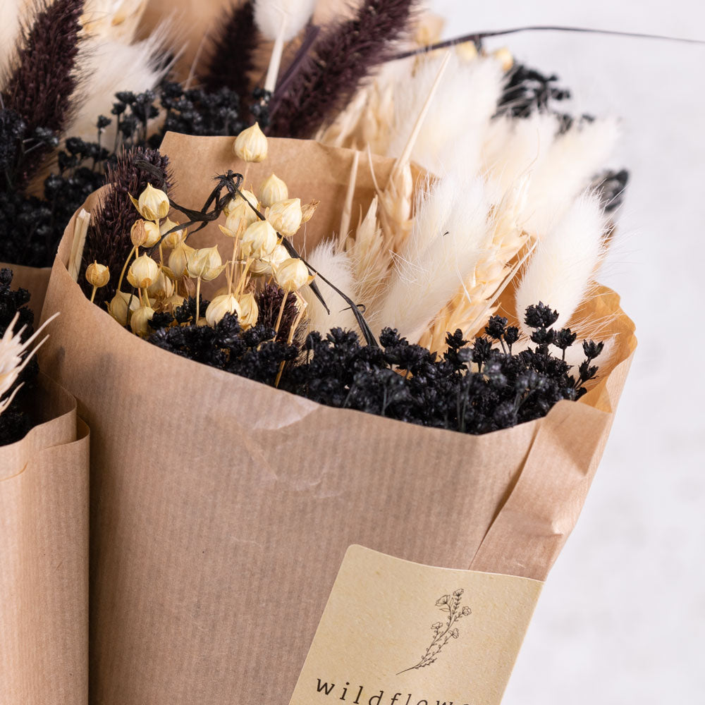 Bucket, Wildflower Bunches, Black and White
