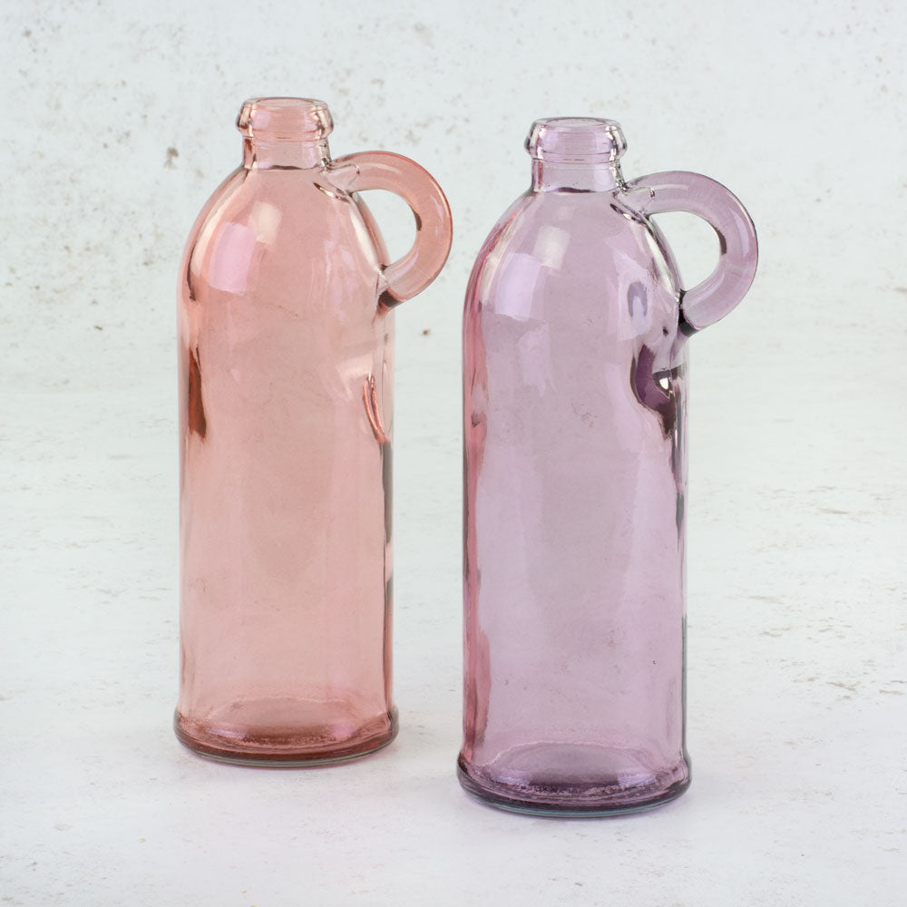 Lilac Recycled Glass Bottle Vase with handle, H22cm