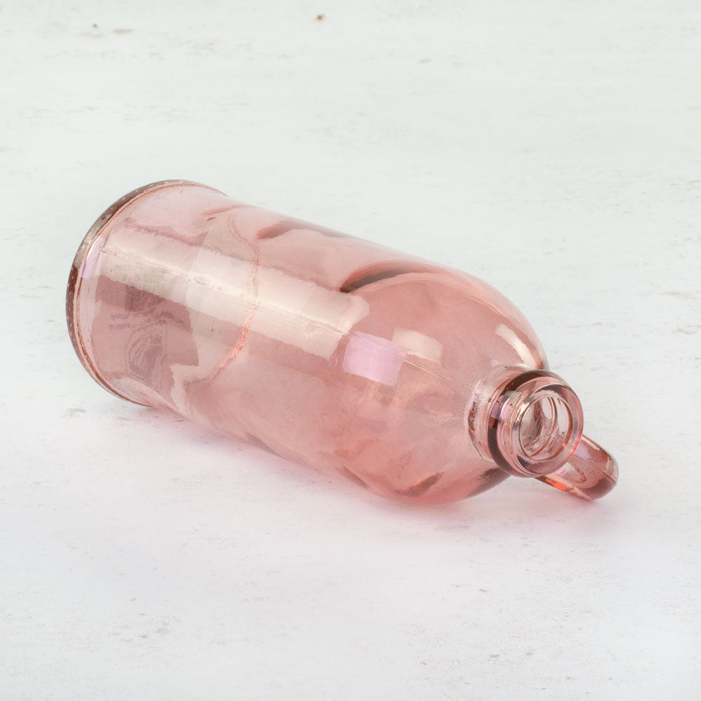 Rose Pink Recycled Glass Bottle Vase with handle H22cm