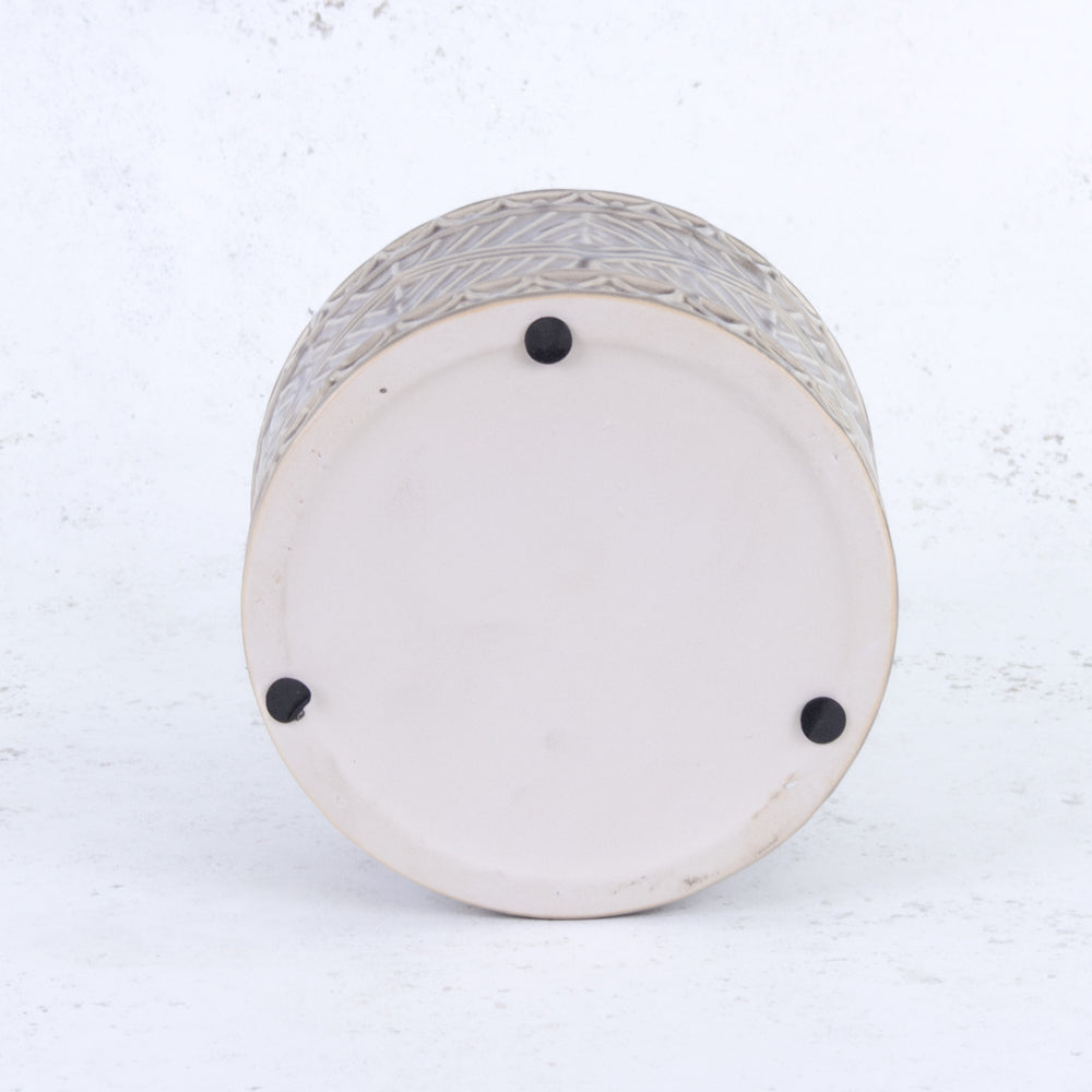 Grey Ceramic Vase with Aztec Pattern Detail, H18cm