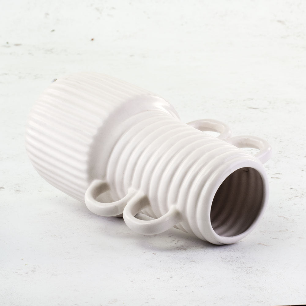 White Ceramic Vase, 4 handles
