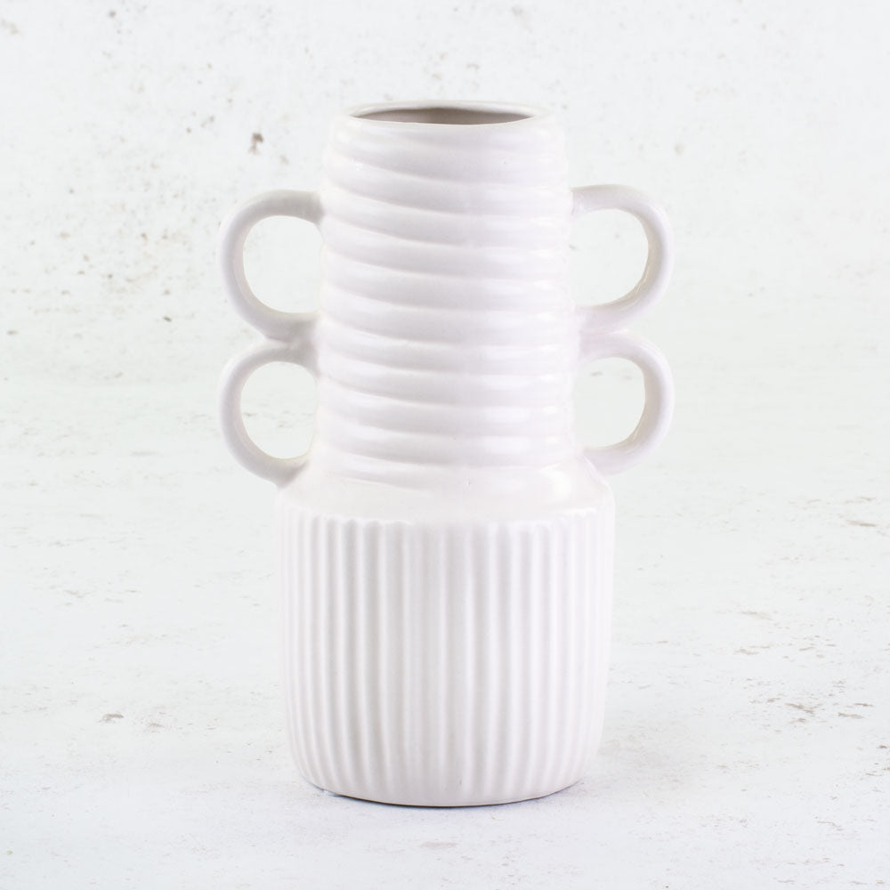 White Ceramic Vase, 4 handles