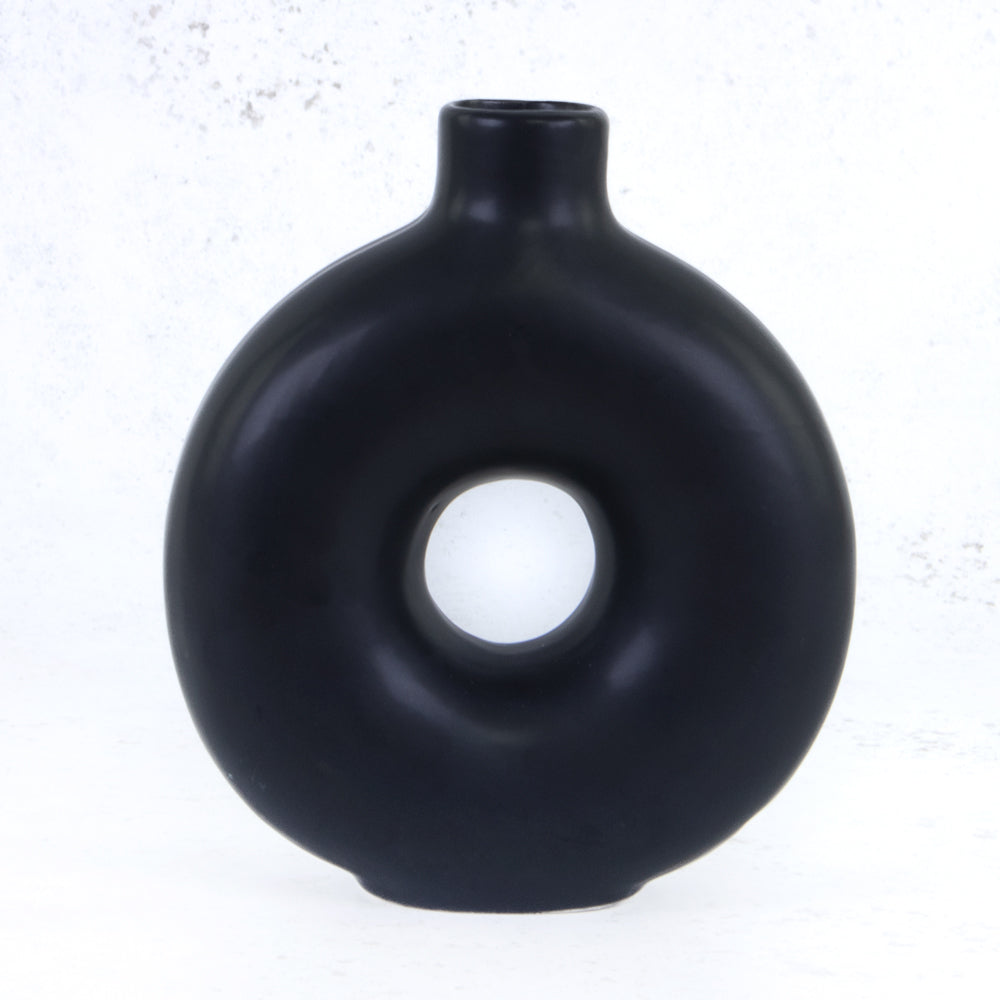 Black Ceramic Donut Vase, H20cm