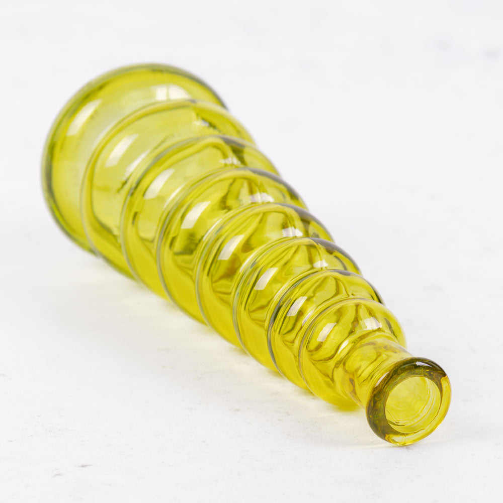 Pale Green/Yellow Horizontal Ribbed Glass Bottle Vase, H18cm
