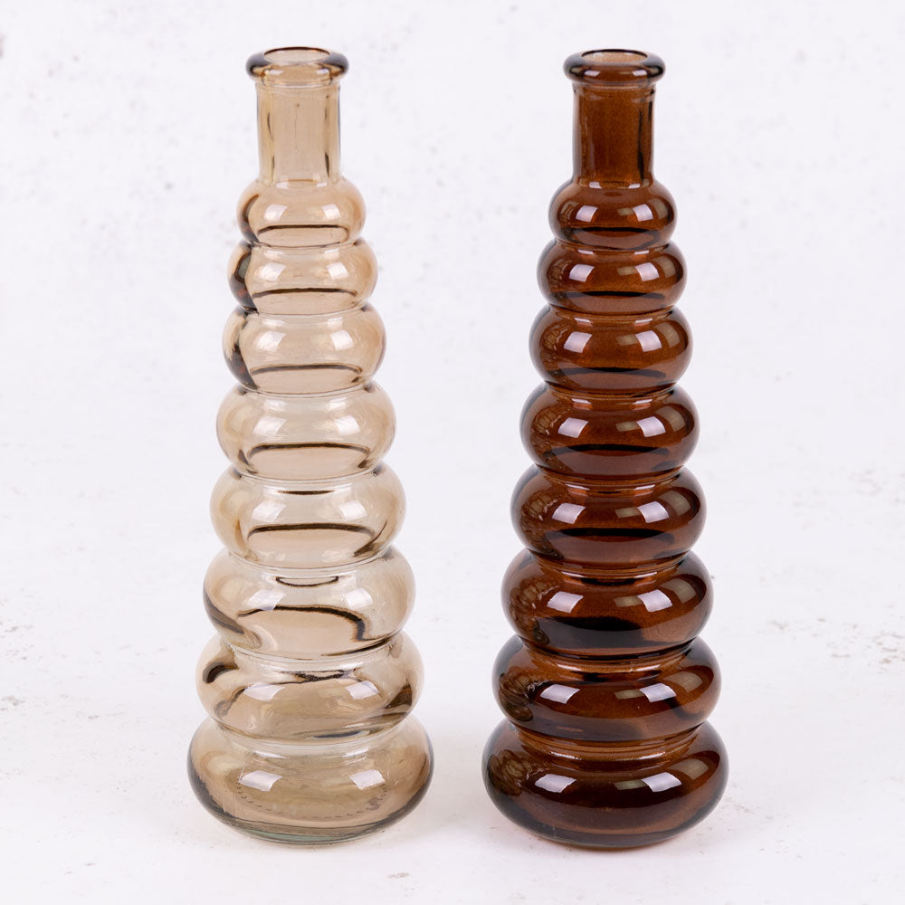 Dark Brown Horizontal Ribbed Glass Bottle Vase, H25cm