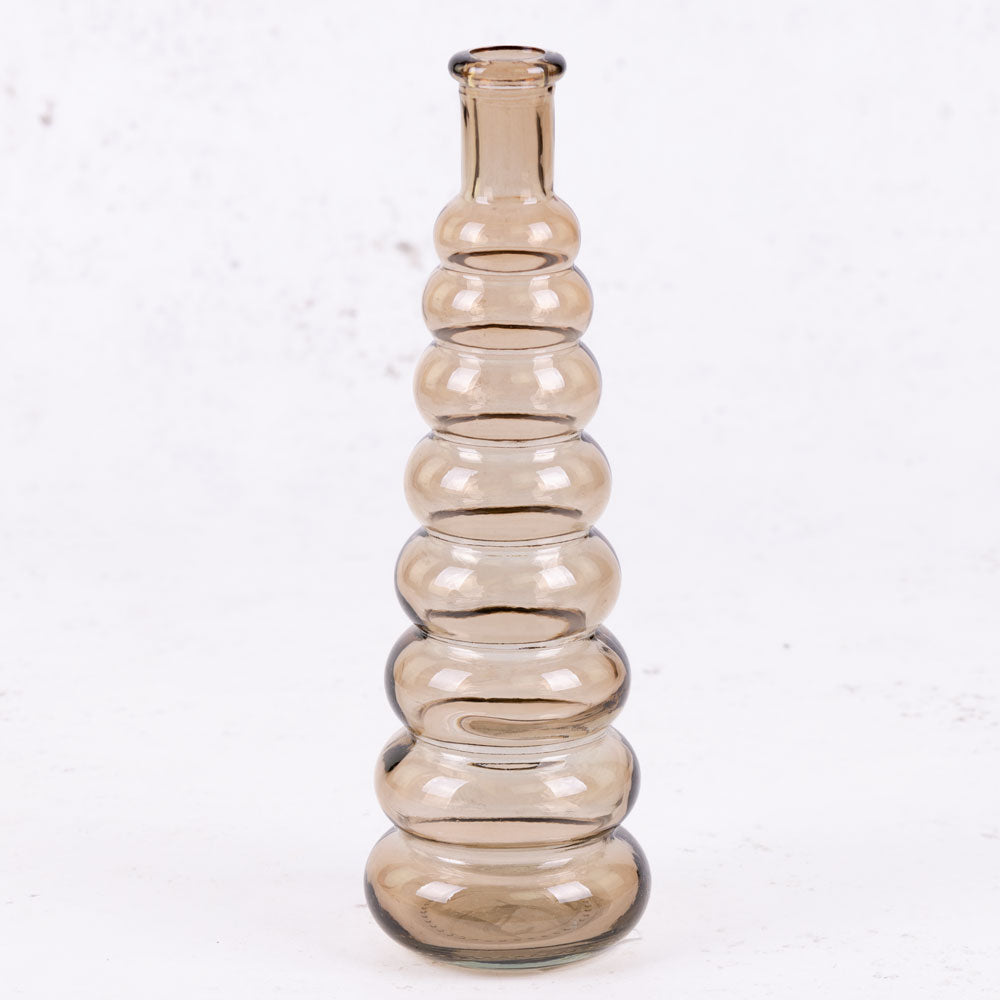 Light Brown Horizontal Ribbed Glass Bottle Vase, H18cm