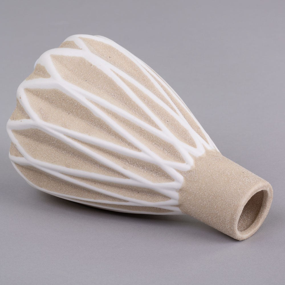 Ridged Patterned Porcelain Vase in Sand, H13.3cm
