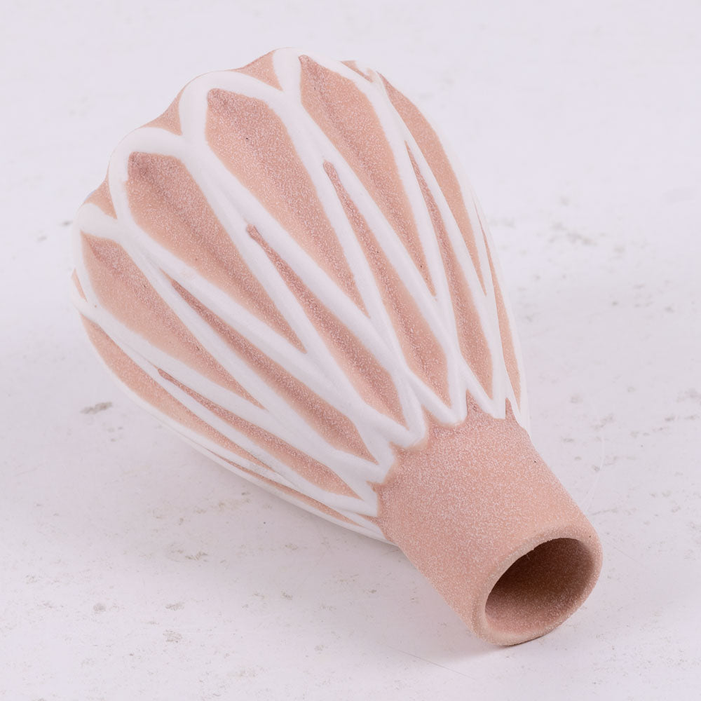 Ridged Patterned Porcelain Vase in Soft Pink, H13.3cm