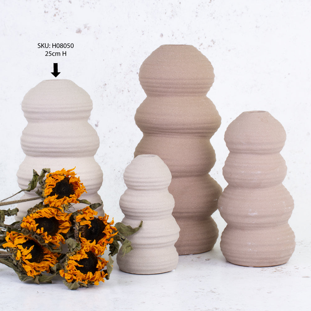 Cream Balancing Stone Ceramic Vase, H15cm