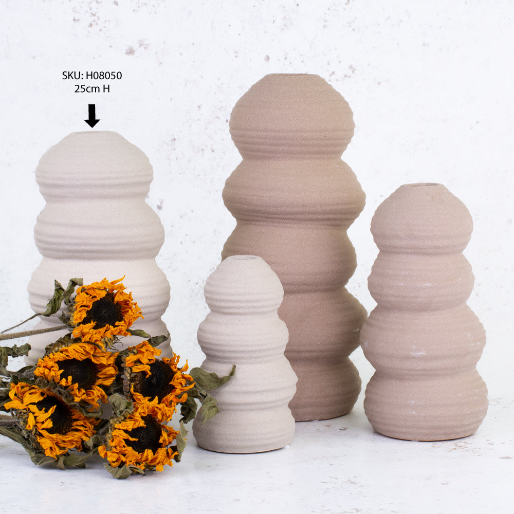 Cream Balancing Stone Ceramic Vase, H25cm