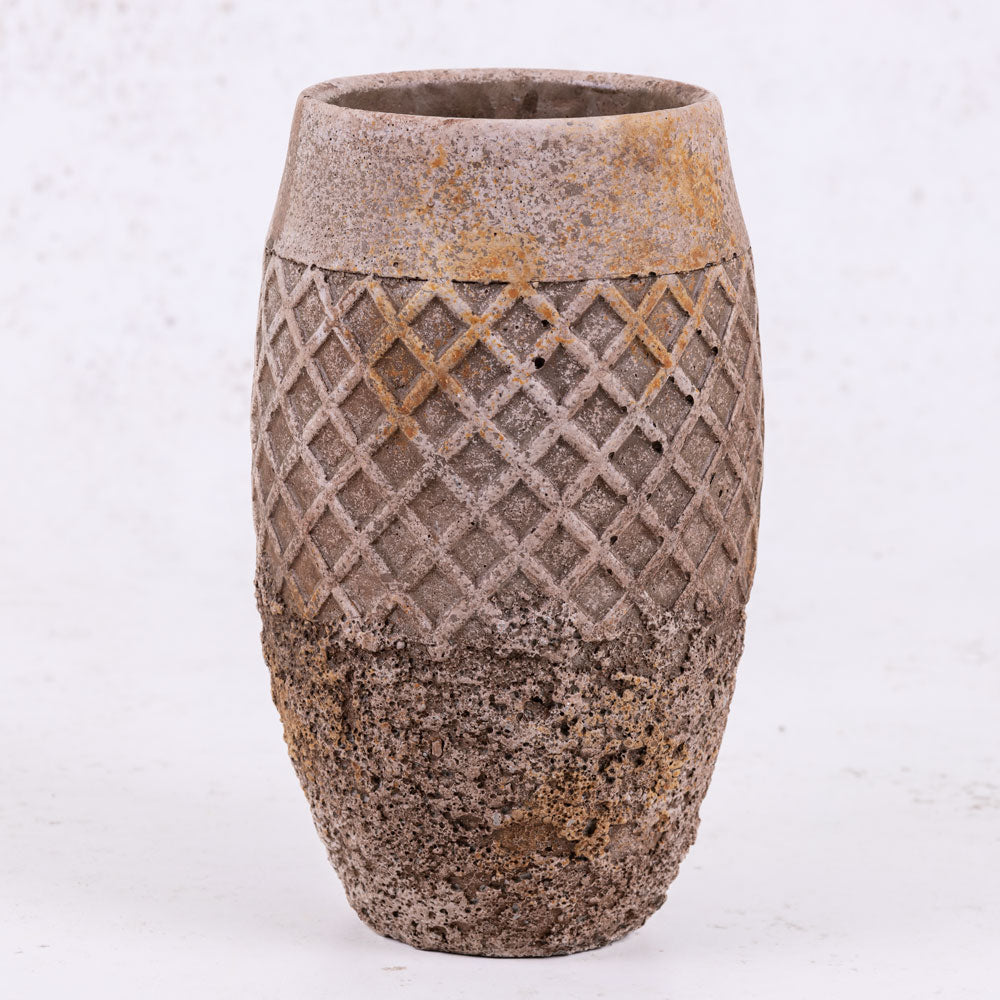 Antique Rust / Brown Cement Vase, H24cm
