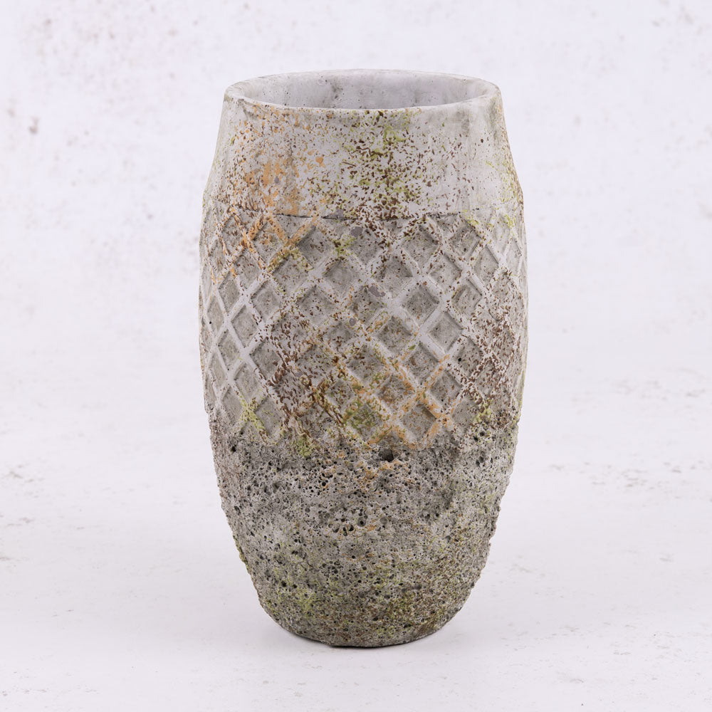Antique Grey / Green Cement Vase, H24cm