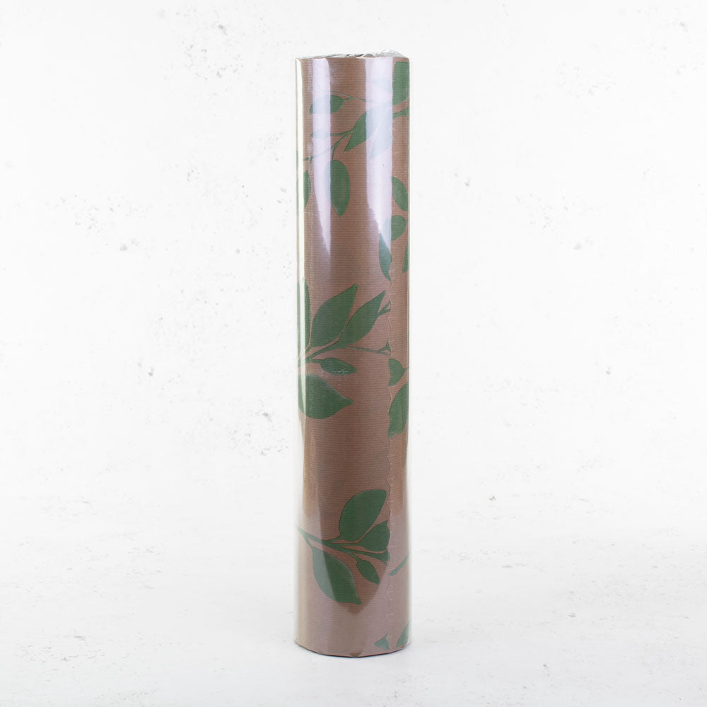 Kraft Paper, Natural & Foliage Print, 50cm x 100M