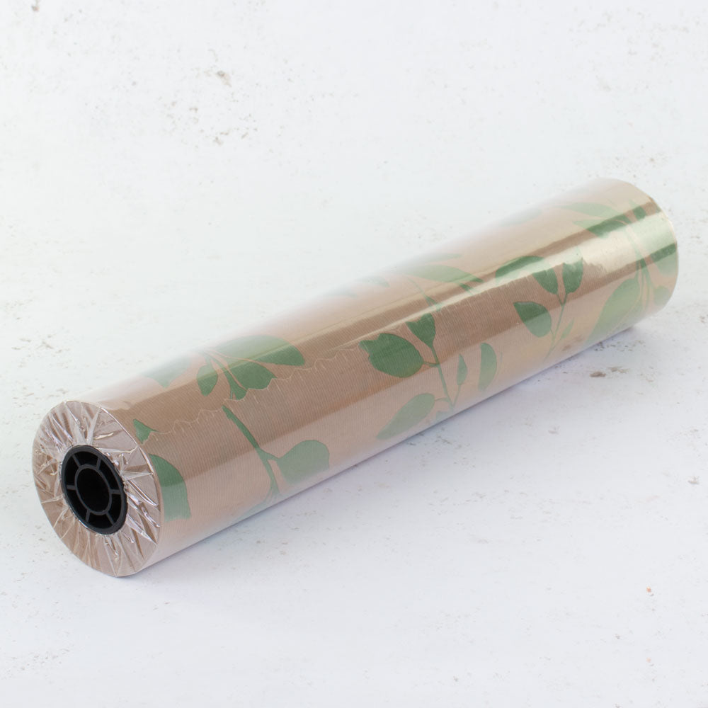 Kraft Paper, Natural & Foliage Print, 50cm x 100M