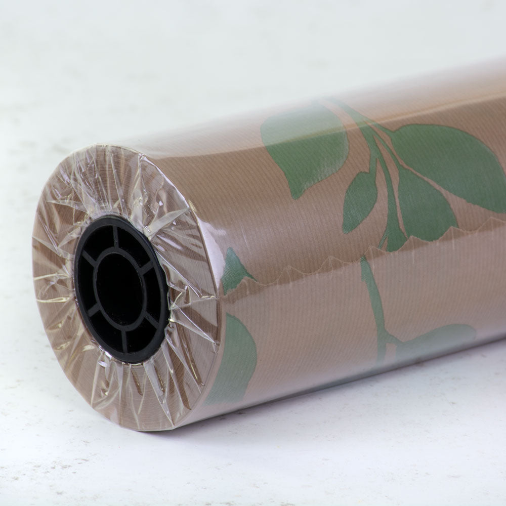 Kraft Paper, Natural & Foliage Print, 50cm x 100M