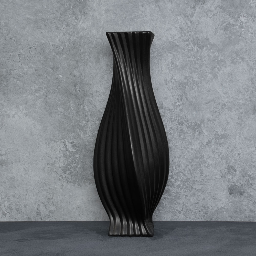 Vase, Black Ceramic, Elegant Twist, 45cm