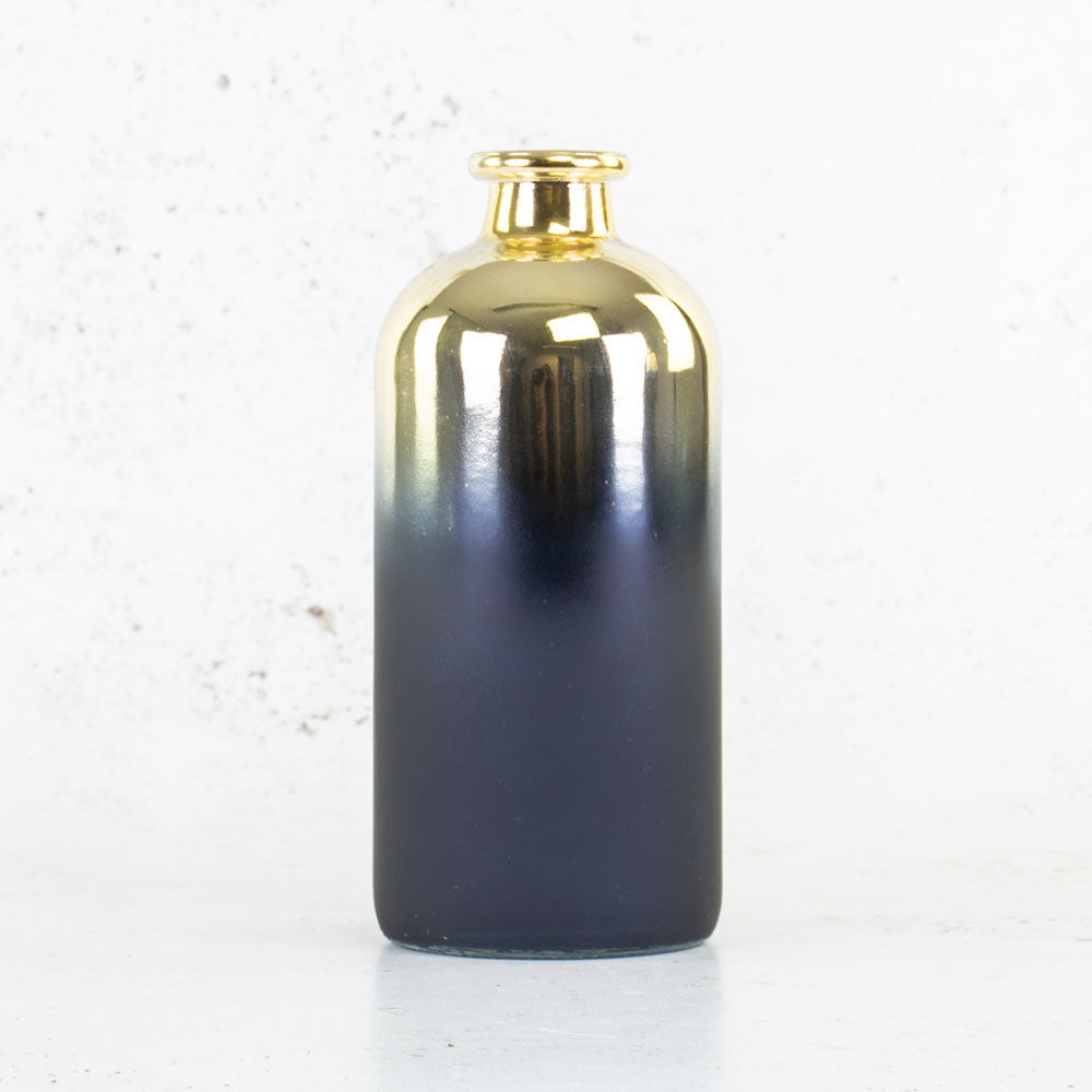 Bottle Vase, 'Flow Glow', Indigo and Gold 25cm