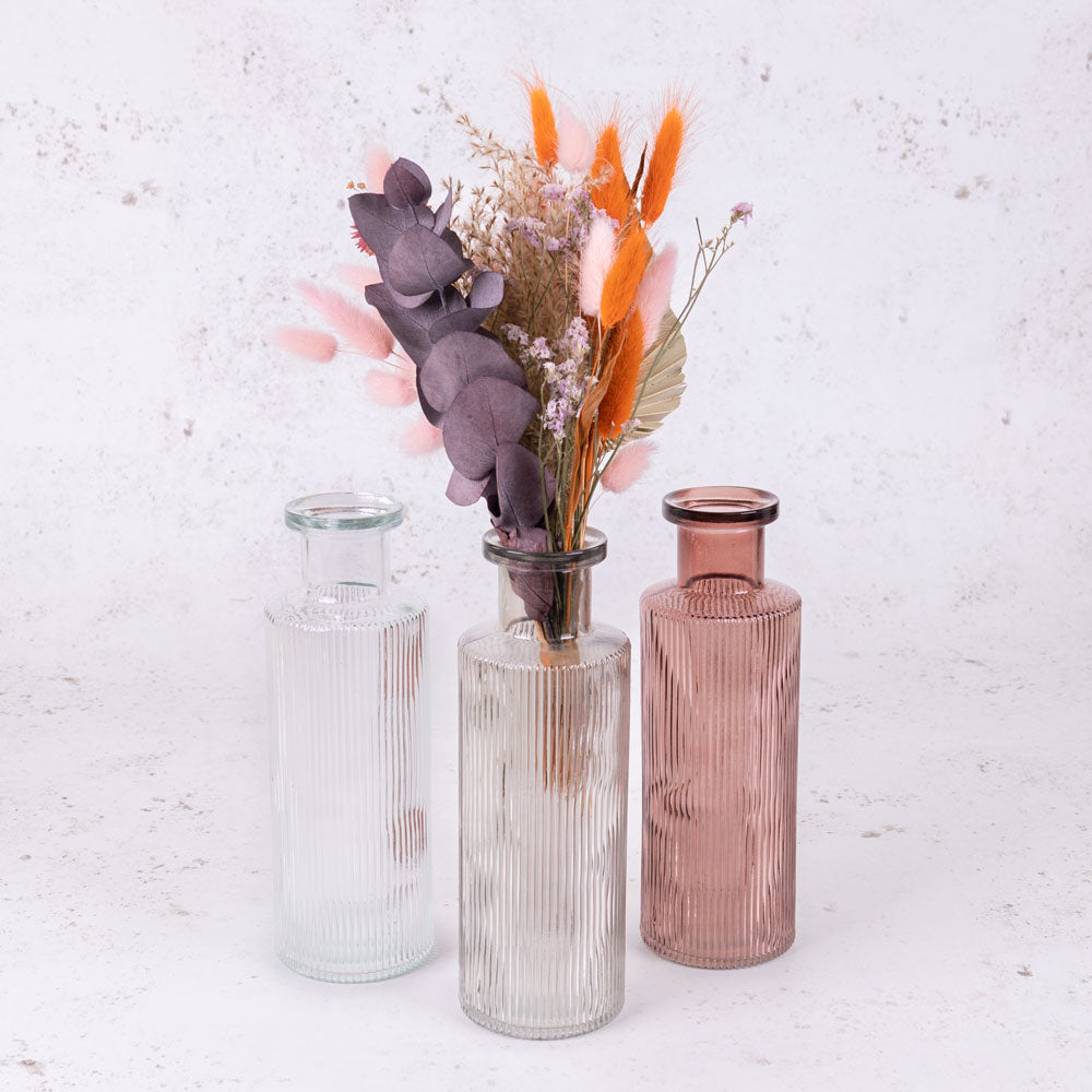 Bottle Vase, Lined Glass, Grey 21.5cm High
