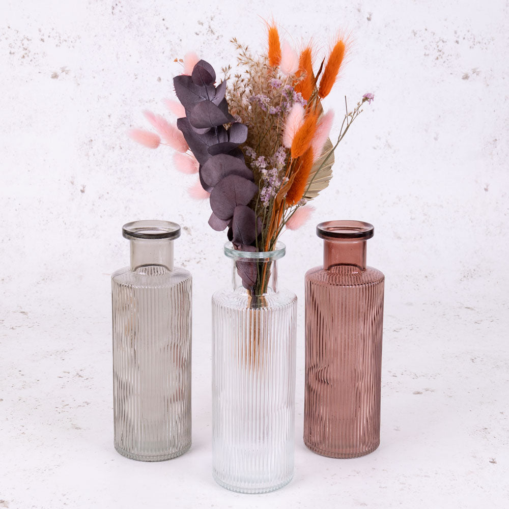 Bottle Vase, Lined Glass, Clear, 21.5cm High
