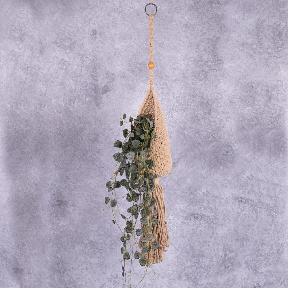 Macrame Plant Hanger, Dark Brown, With Glass, 18x85cm